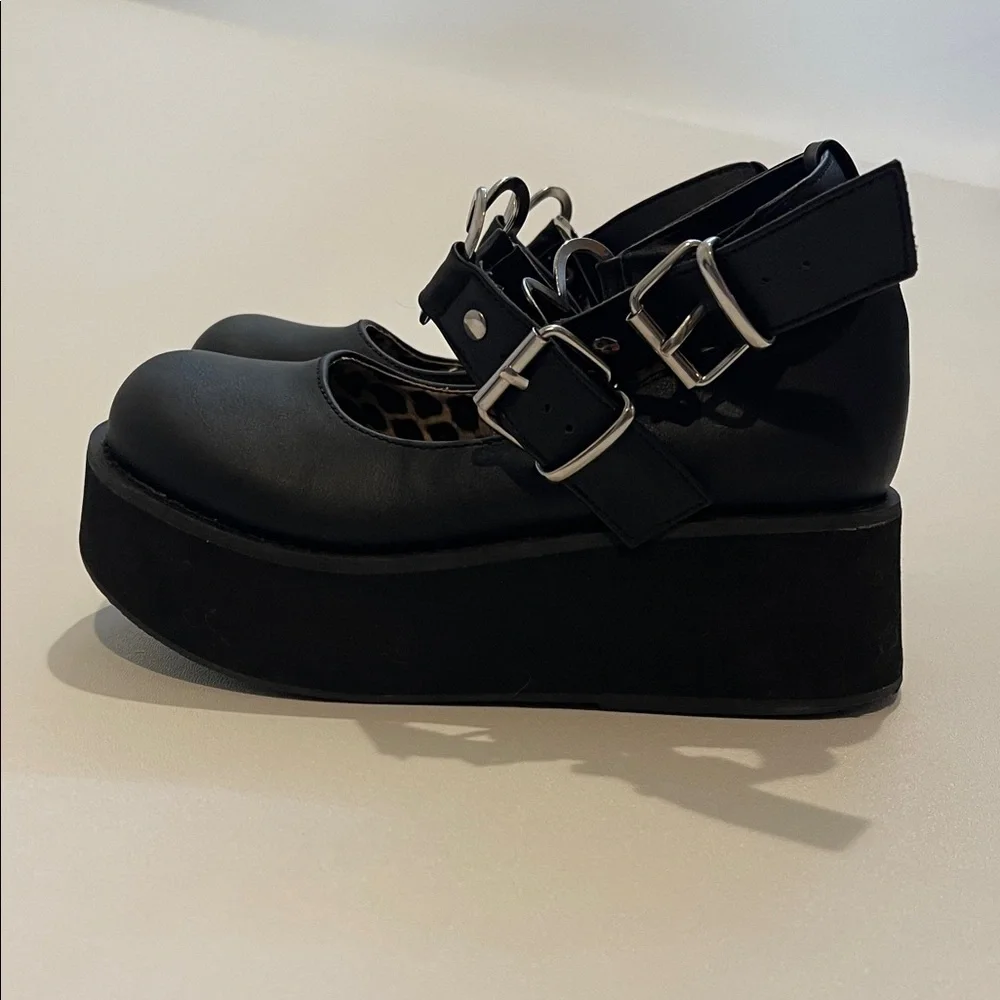 Demonia Sprite-02 Mary Jane Black Platform Buckle Shoes